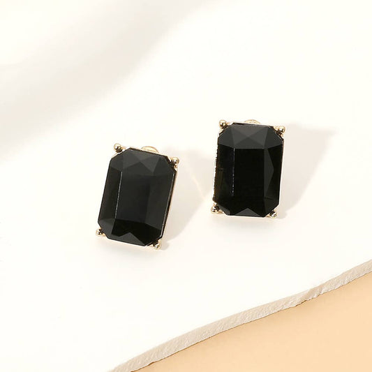 Rectangular Faceted Stone Stud Earrings