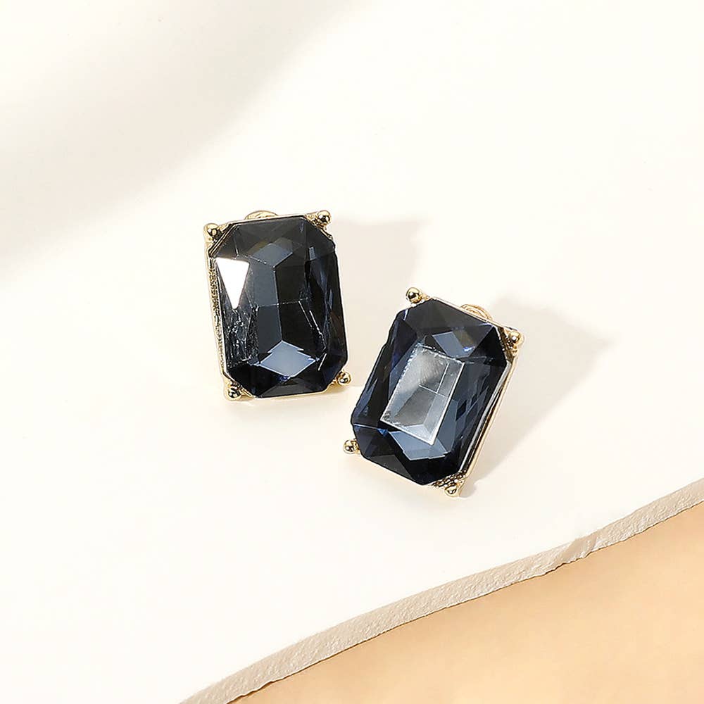 Rectangular Faceted Stone Stud Earrings