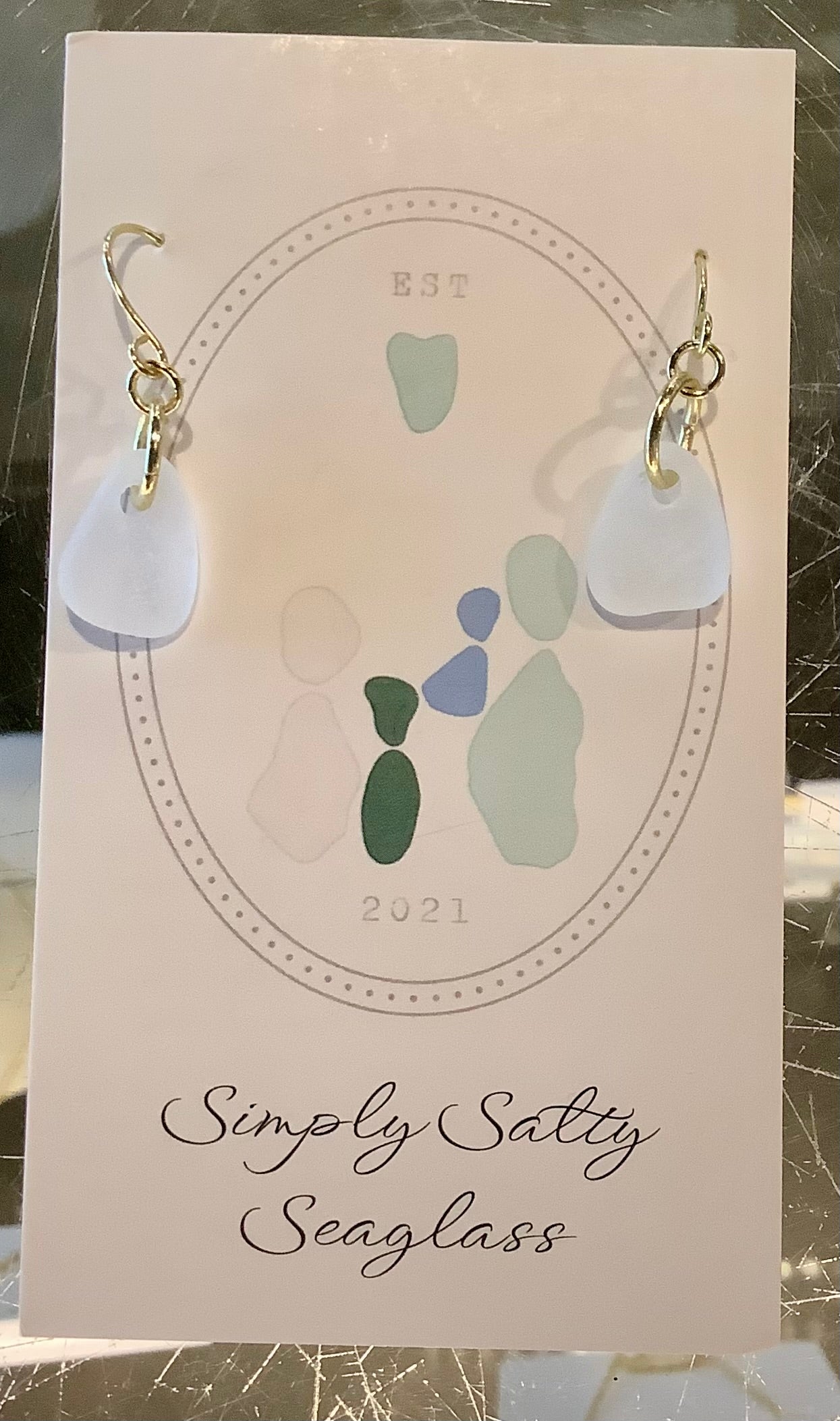 Gold Single Drop w/ White Seaglass