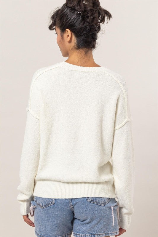 Crew Neck Seam Detail Sweater-Sweaters-Bottoms Up Boutique-Anchorage AK