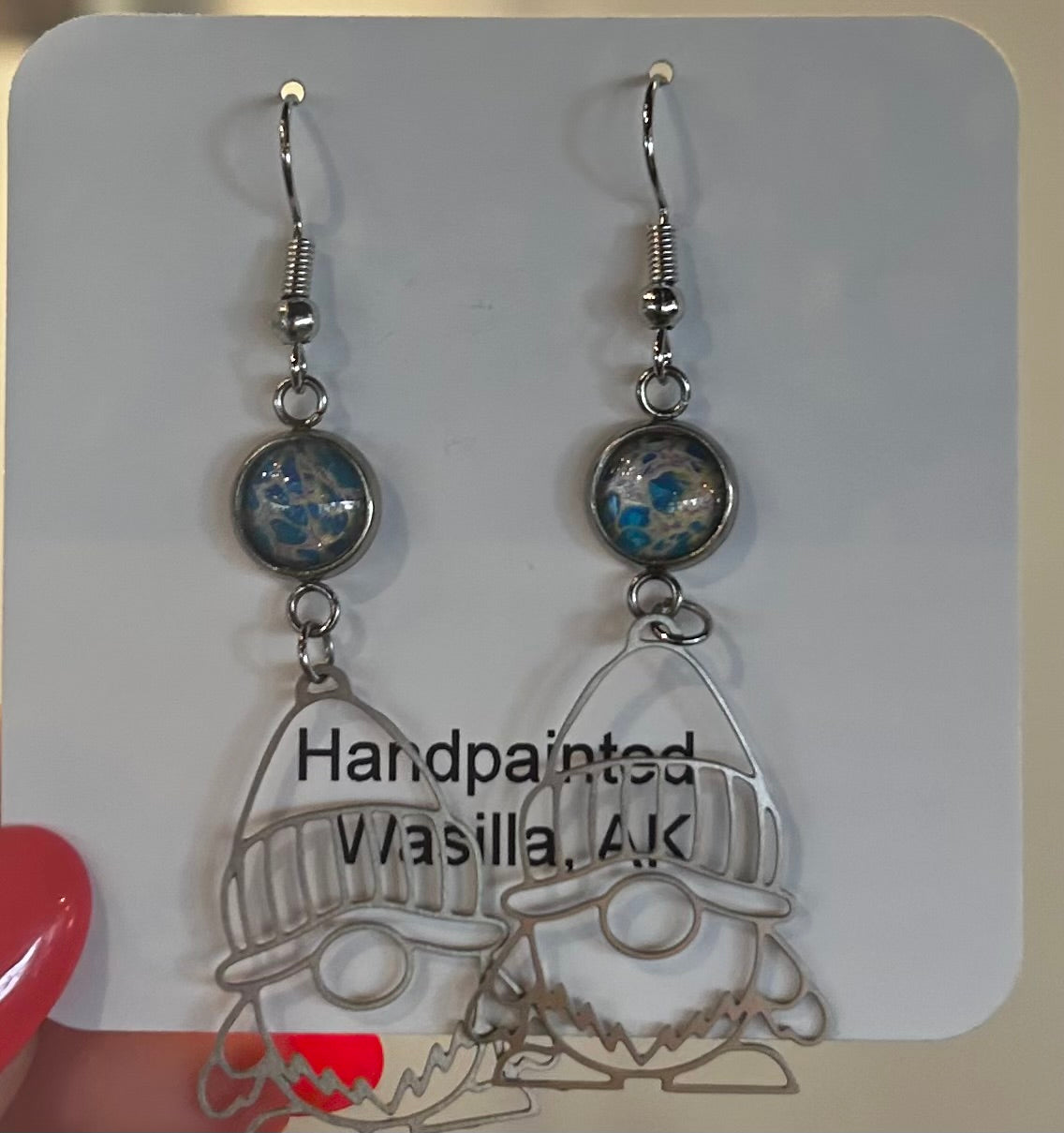 Hand-Painted Silver Gnome Earrings