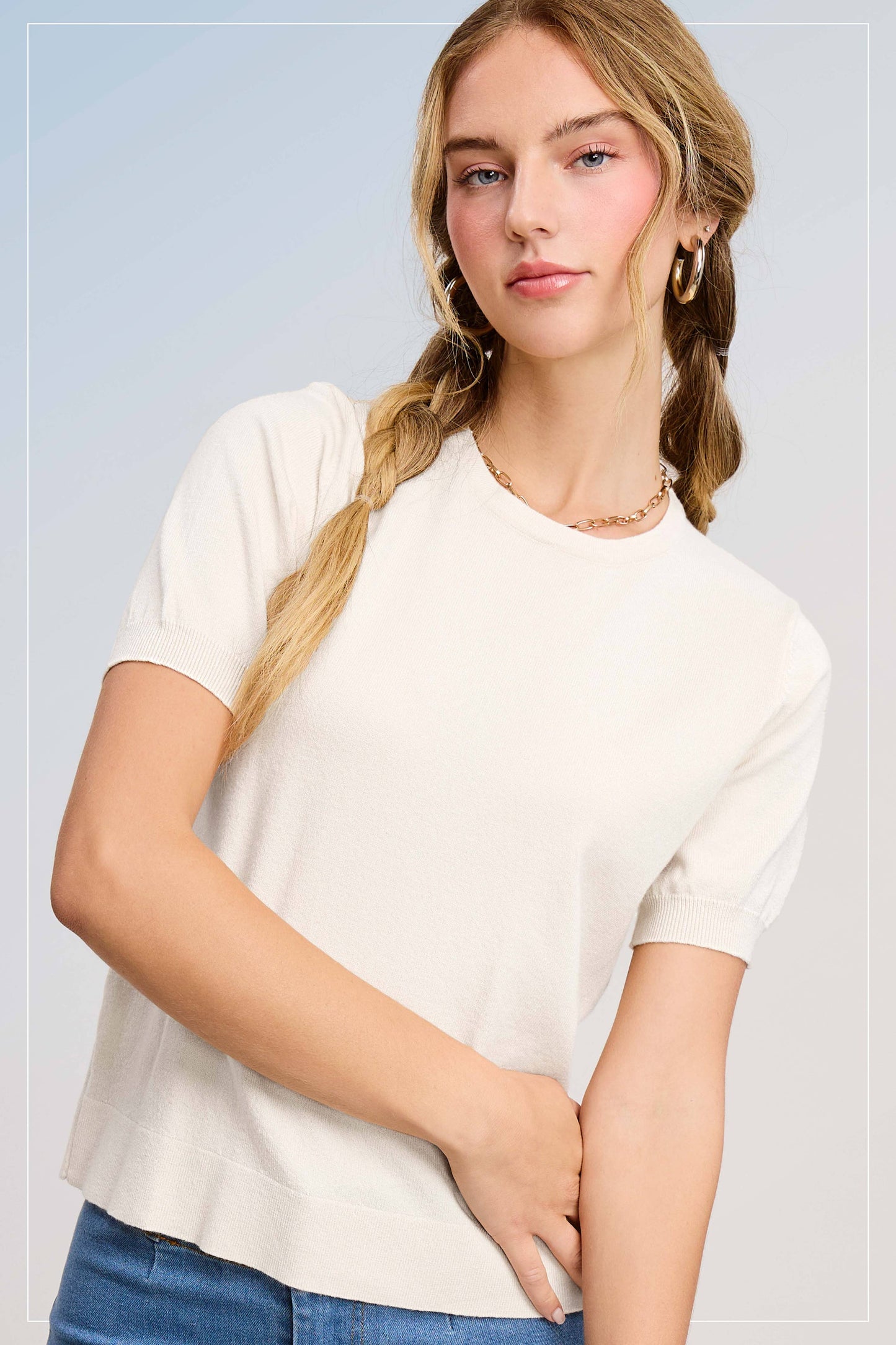 Milk Puffy Sleeve Knit Top