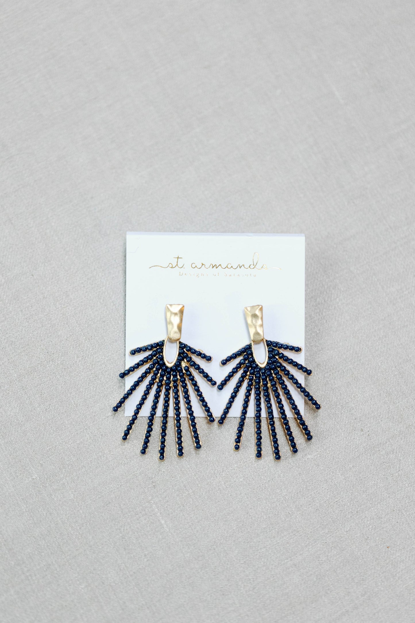 Navy Sunburst Drop Earrings