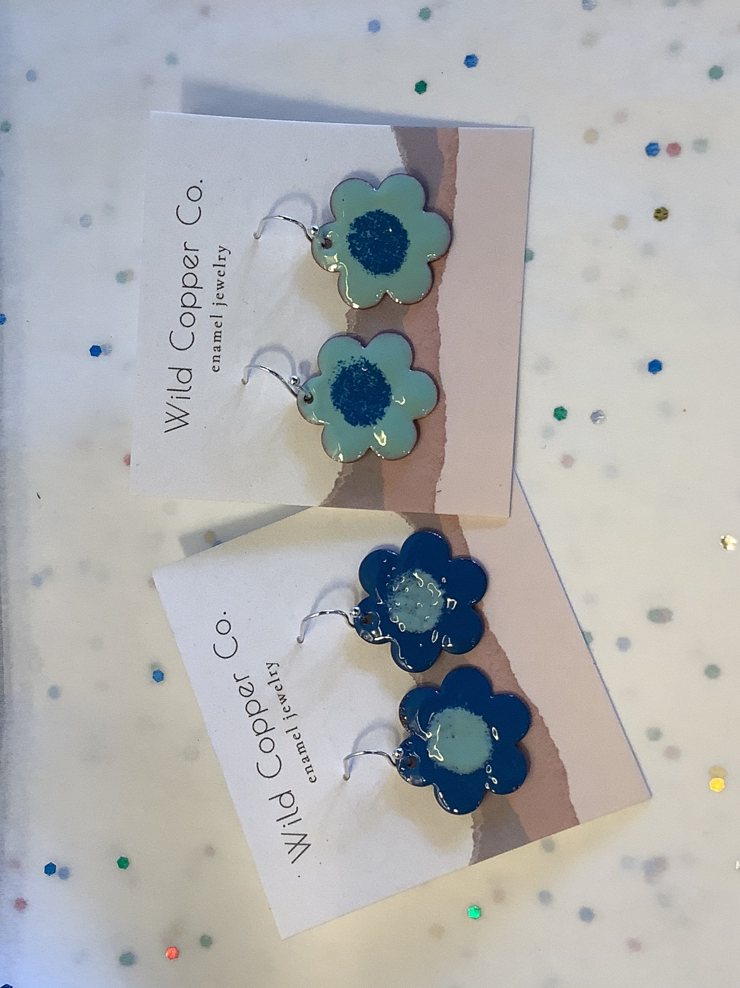 Blue Flower Enamel Coated Earrings