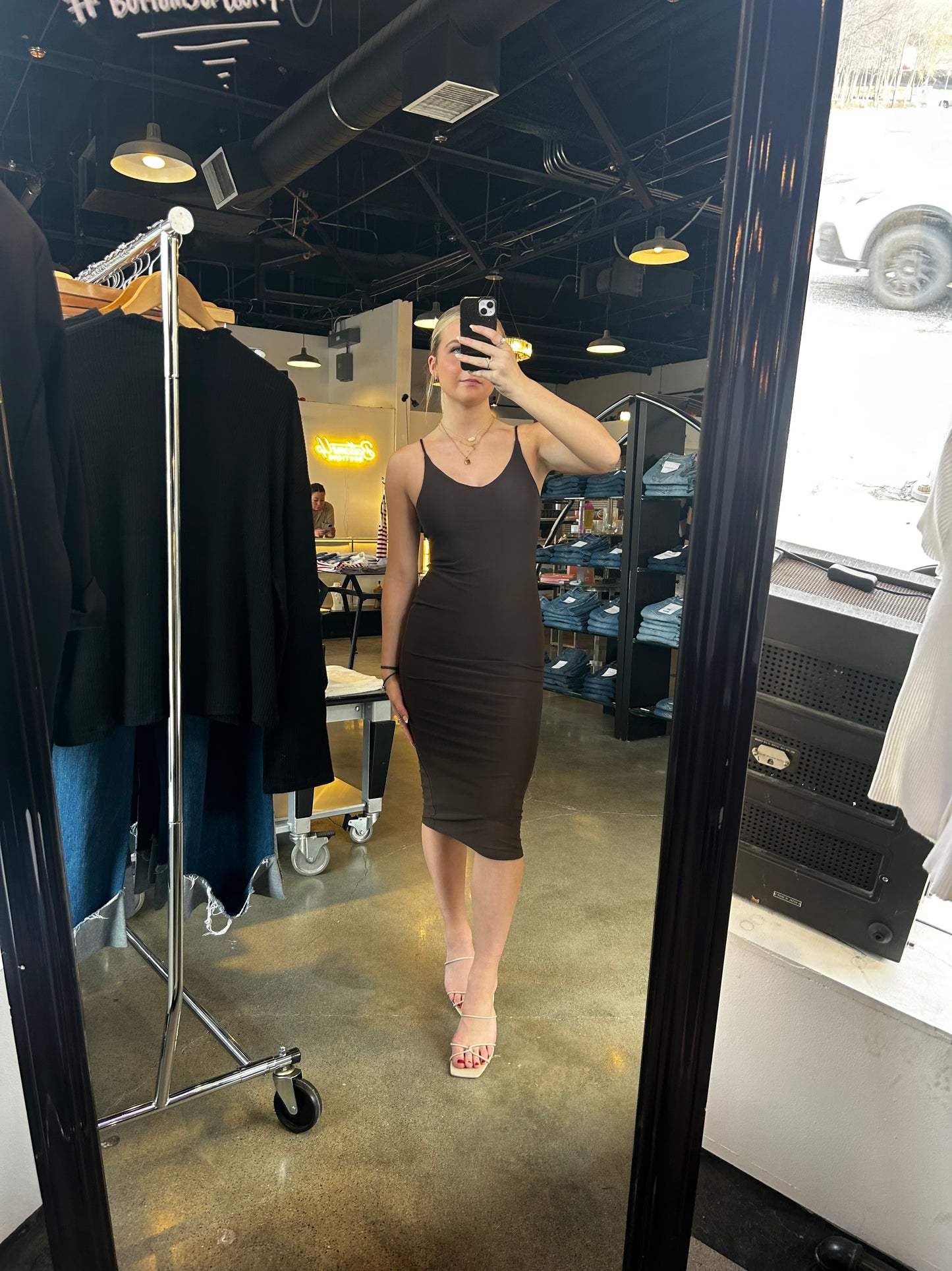 Brown Midi Slip Dress-Dresses-Bottoms Up Boutique-Anchorage AK
