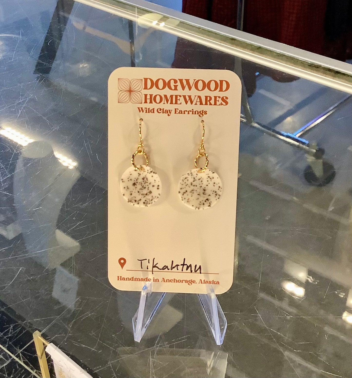 Gold & White Spotted Circle Wild Clay Earrings