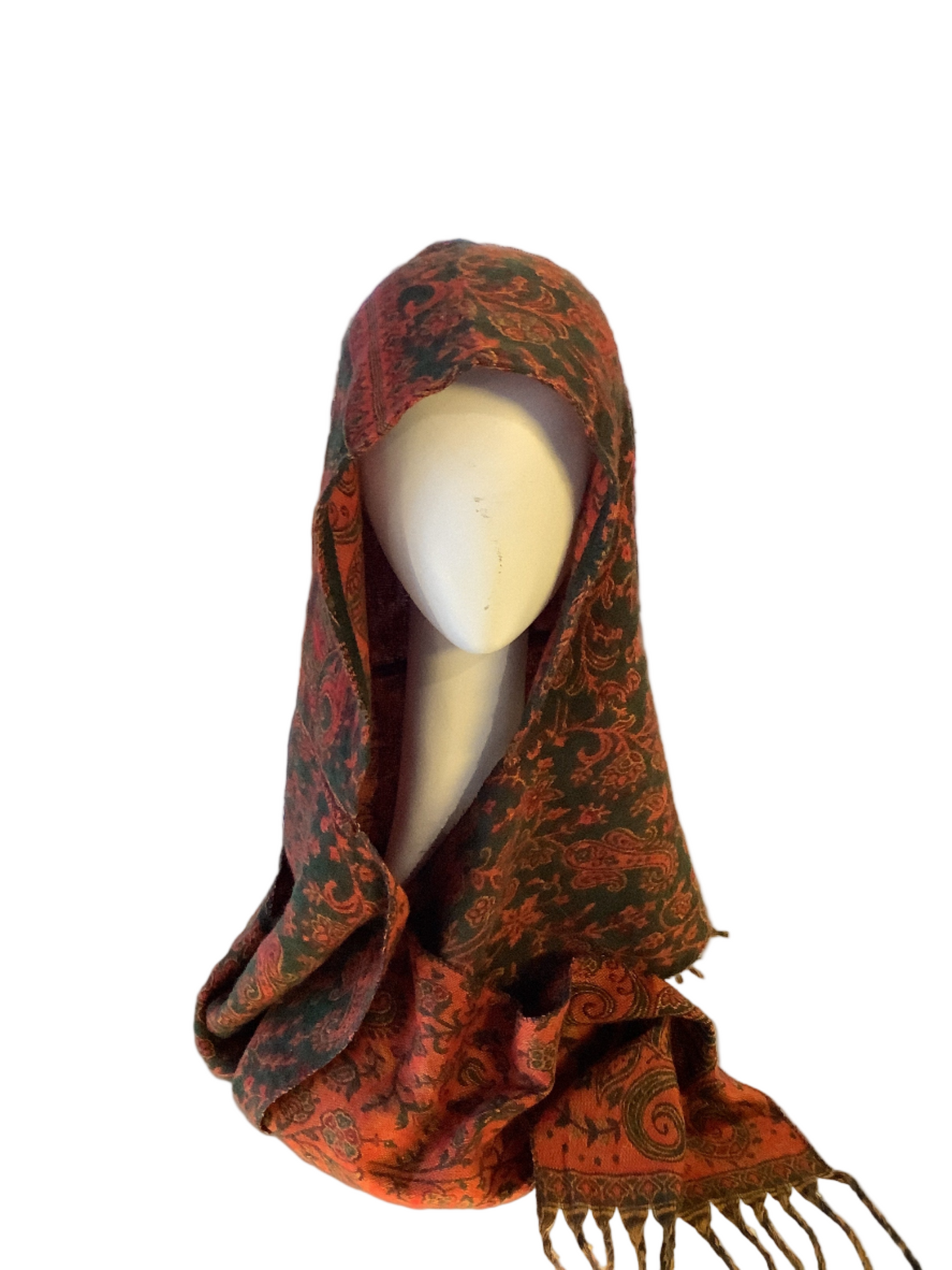 Hooded Scarf Green & Red Flowers