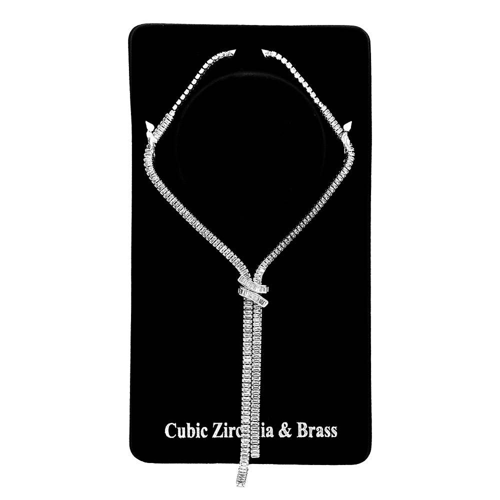Baguette Cubic Zirconia Stone Drop Necklace
