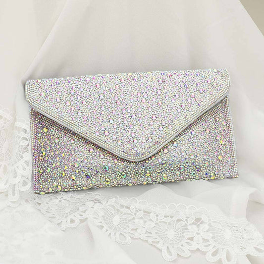 Bling Studded Envelop Evening Clutch/Crossbody Bag-Purses-Bottoms Up Boutique-AB Silver-Bottoms Up Boutique