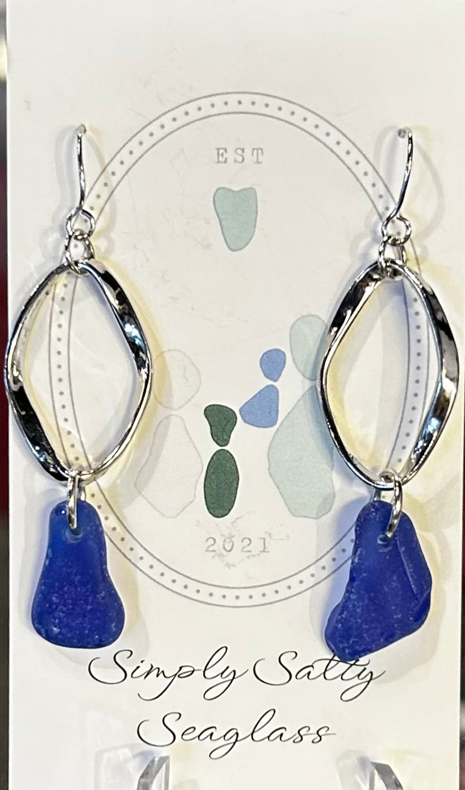 Small Silver Twirlies w/ Cobalt Blue Seaglass