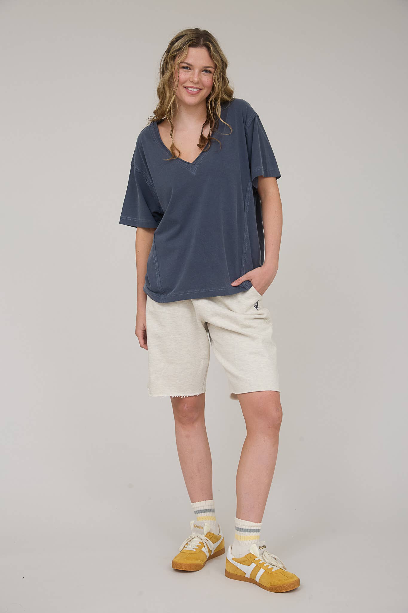 Raw Edge V Neck T-Shirt