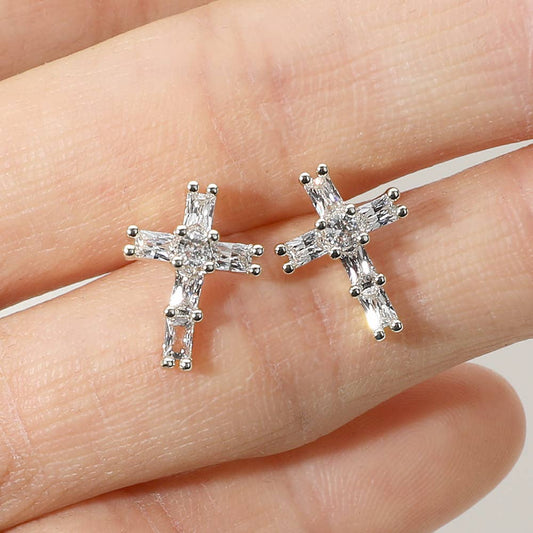 Stone Cross Stud Earrings