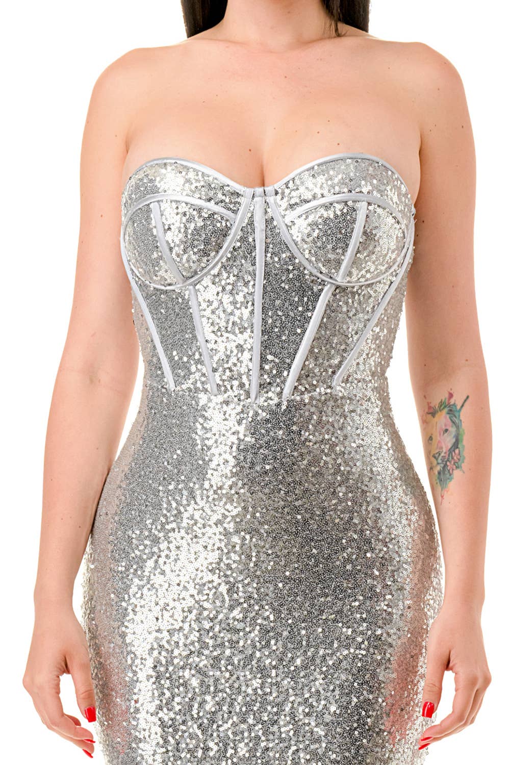 Silver Strapless Sequin Dress