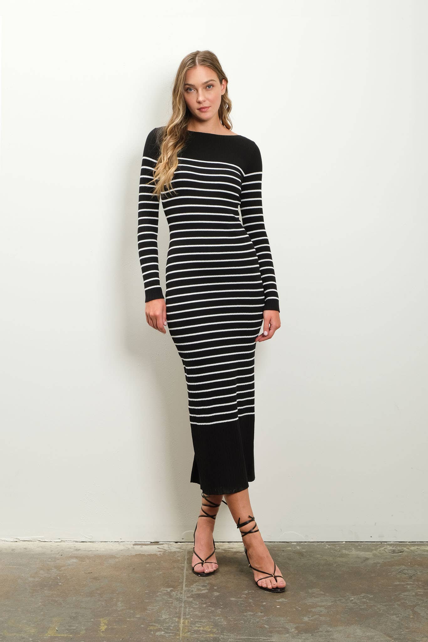 Black Stripe Sweater Midi Dress