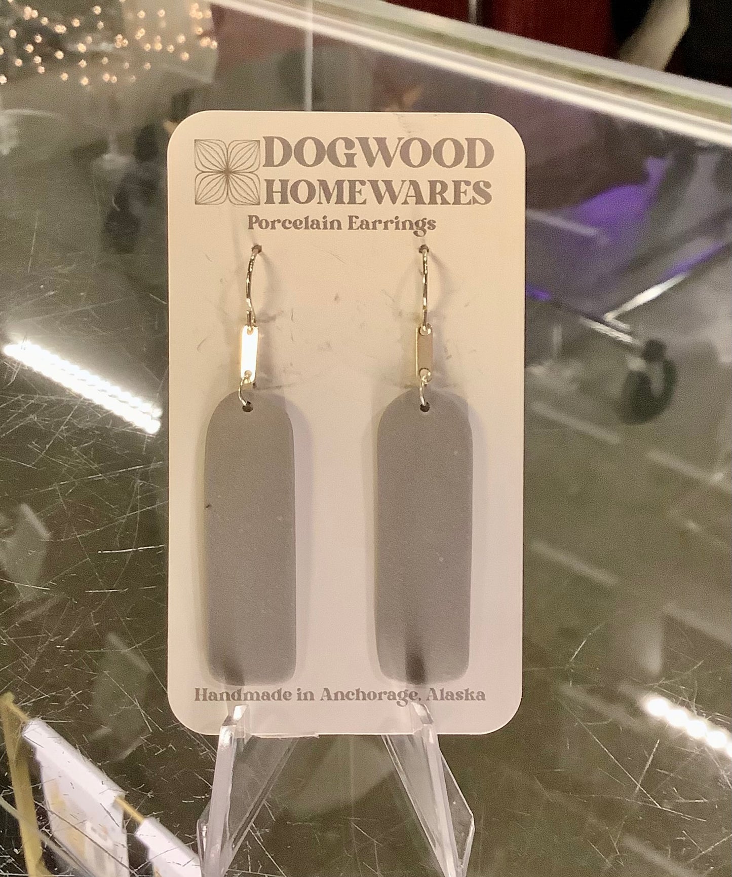 Silver & Grey Rectangle Porcelain Earrings