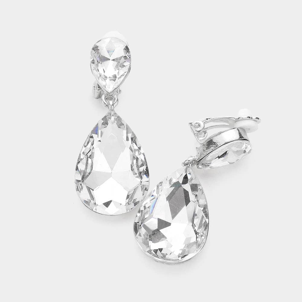 Double Teardrop Clip on Evening Earrings