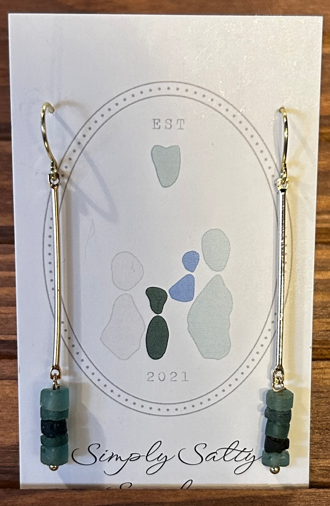 Gold Bar Drop Earrings w/ Roman Seabeads