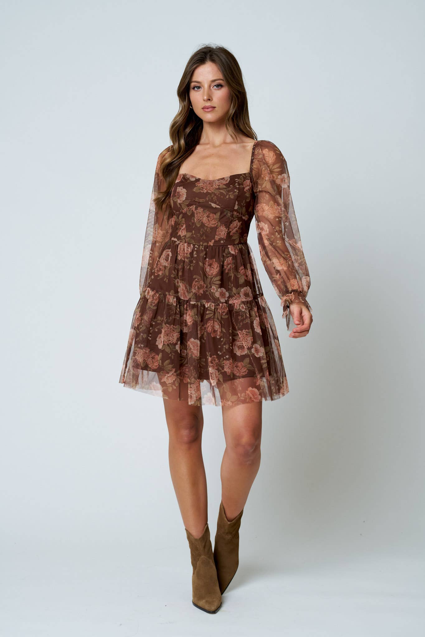 Floral Long Sleeve Mini Dress