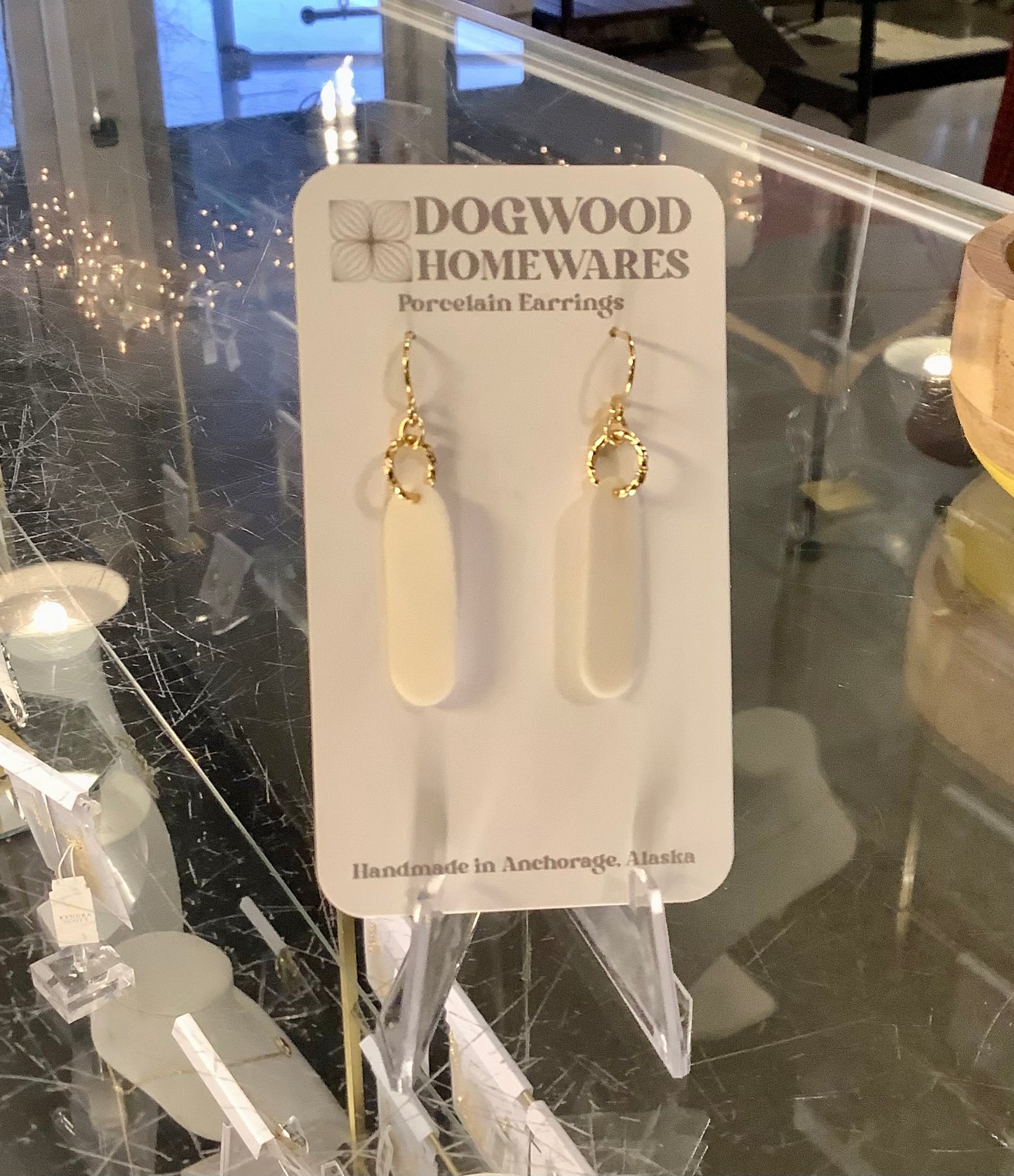 Gold w/ White Oval Porcelain Earrings