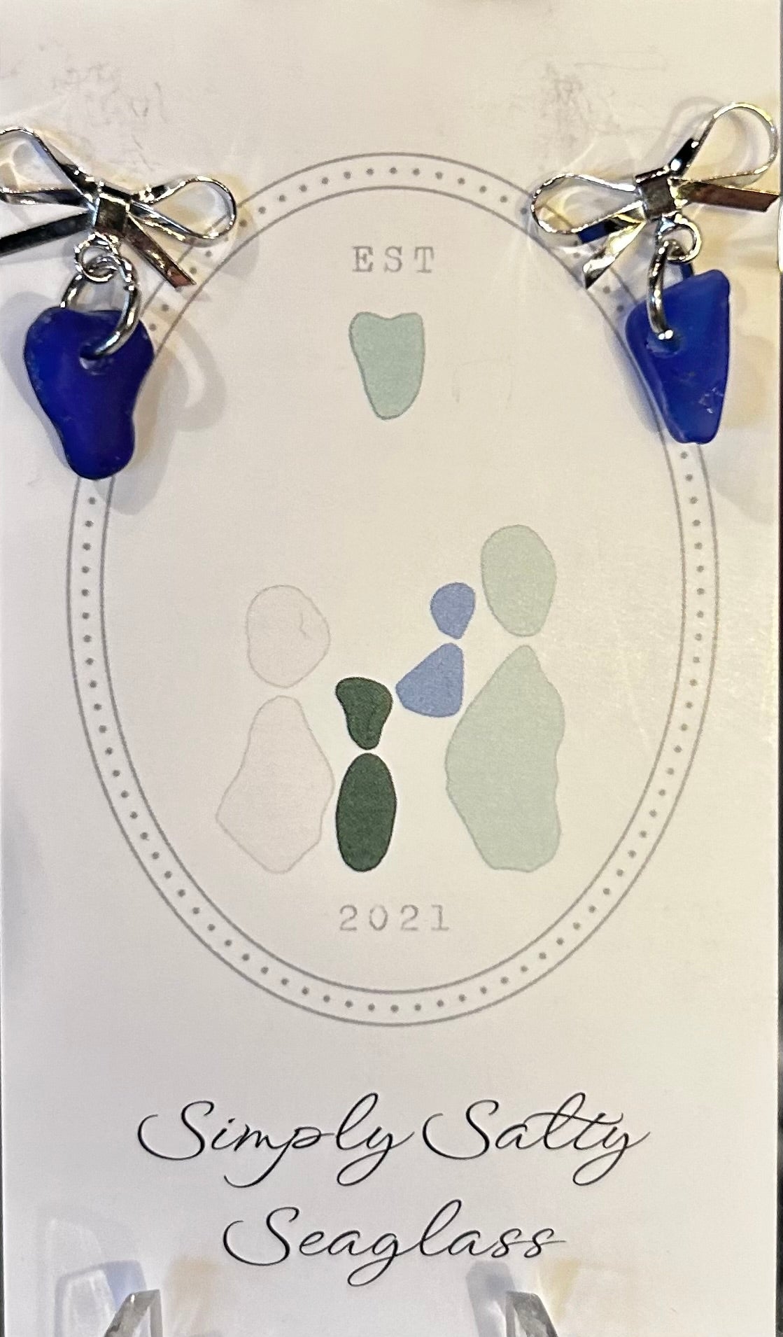 Small Silver Bow w/ Cobalt Blue Seaglass