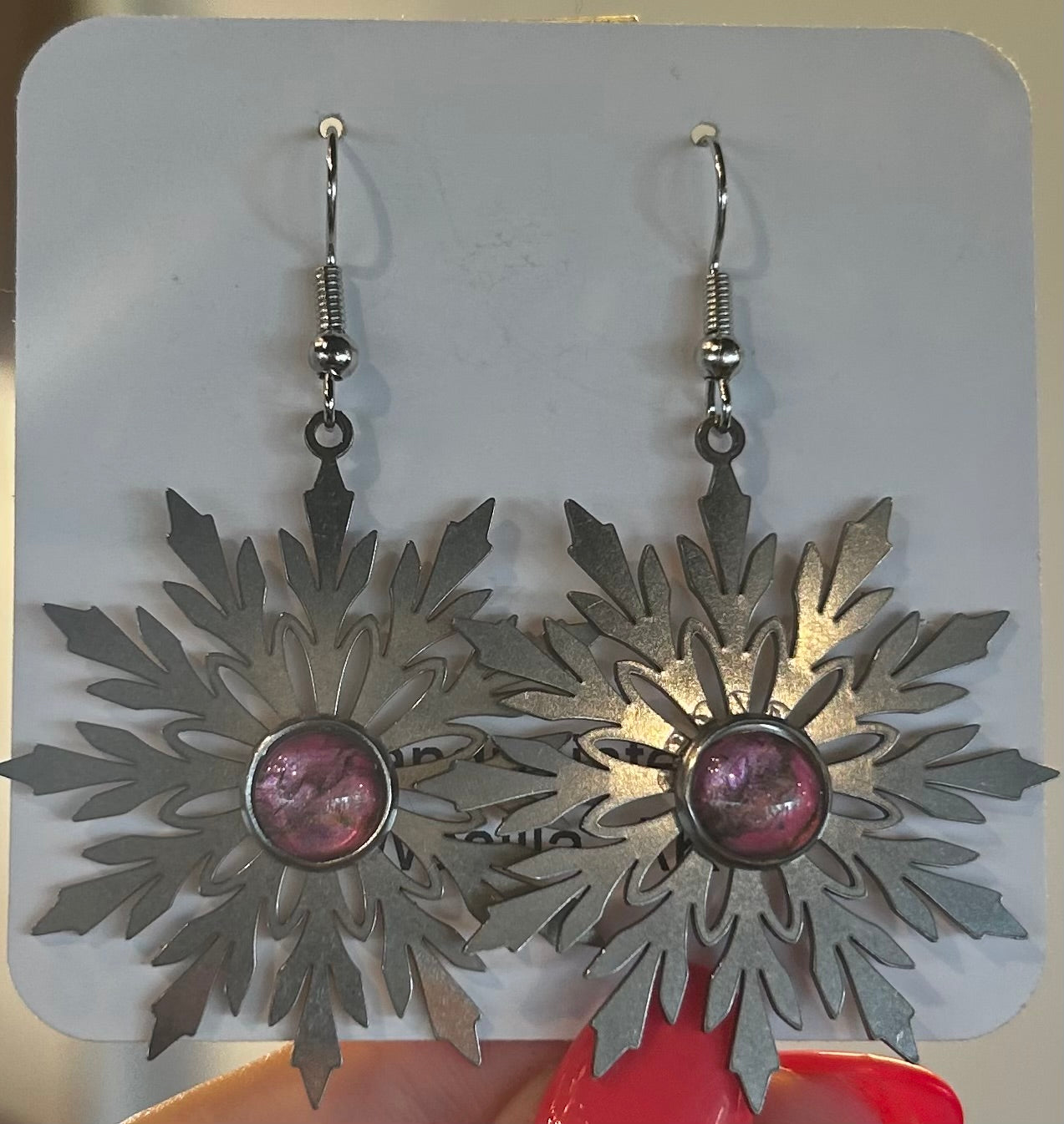 Hand-Painted Silver Snowflake Earrings