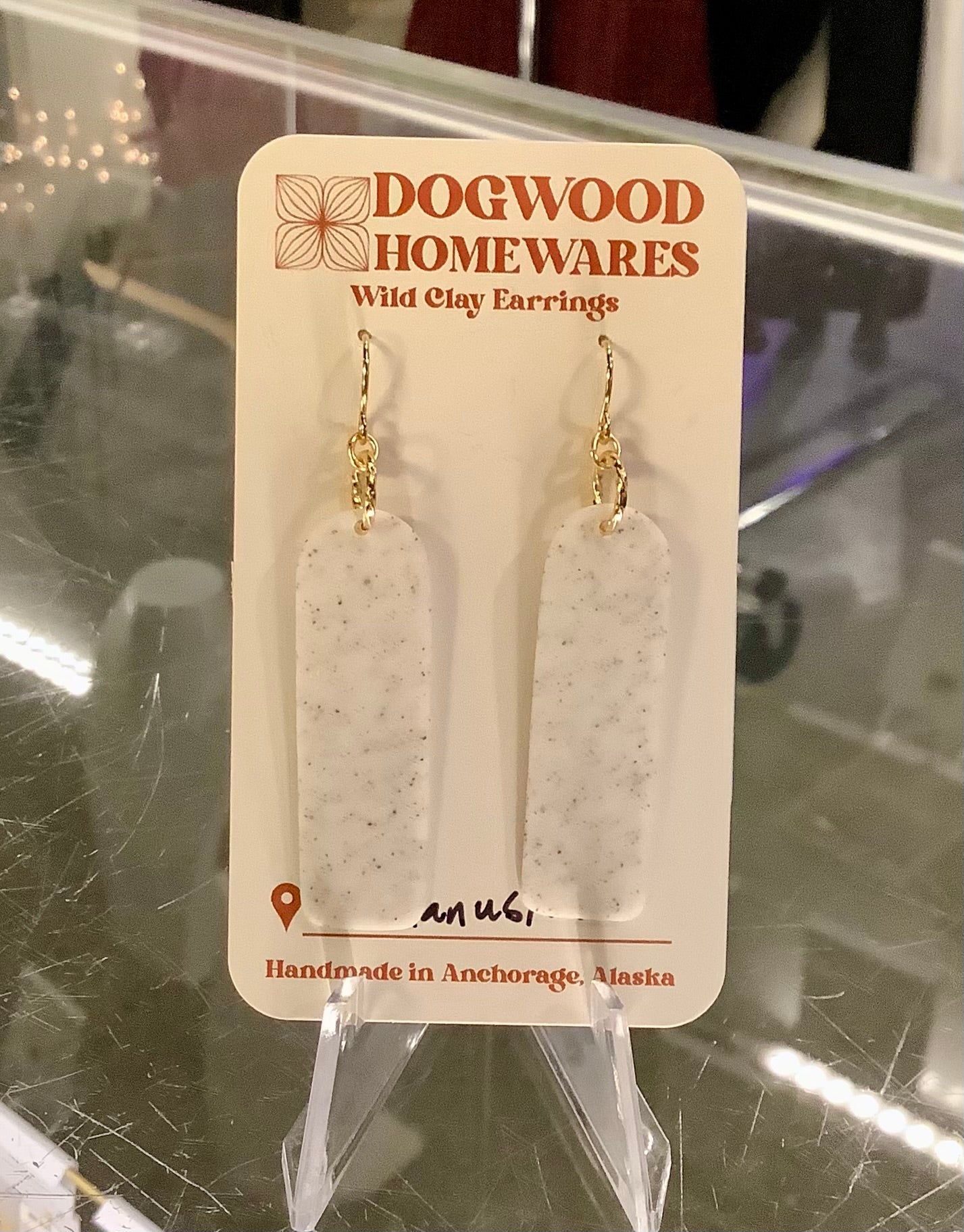 Gold & White Rectangle Wild Clay Earrings