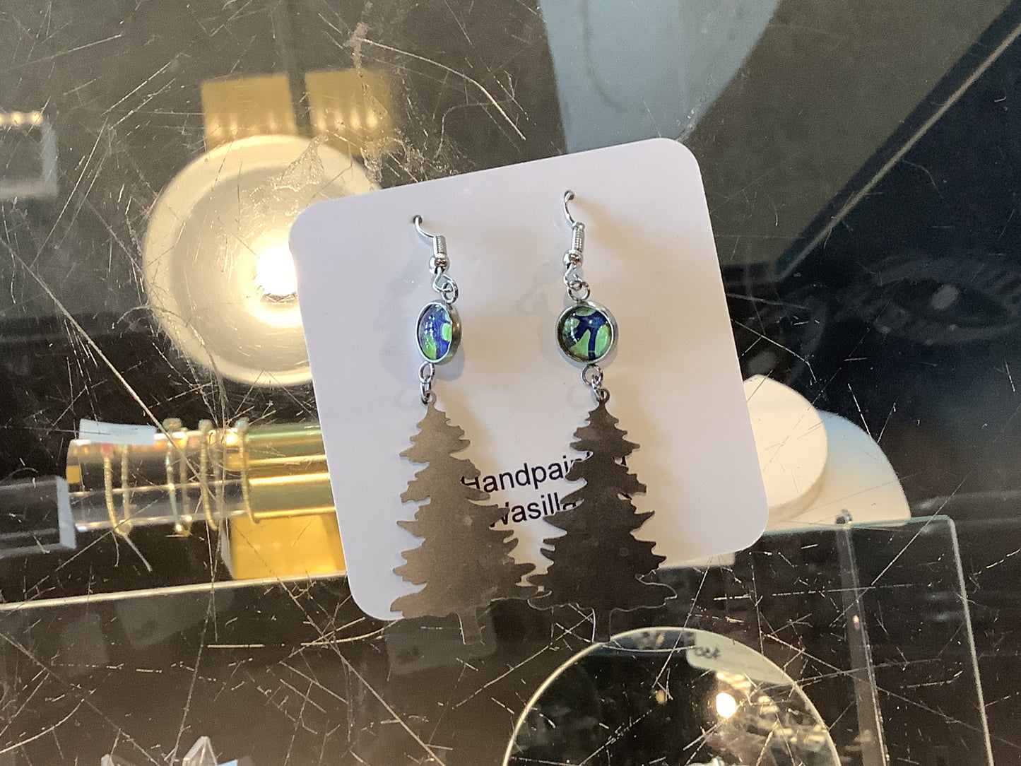 Green Dangle Tree Earrings XS