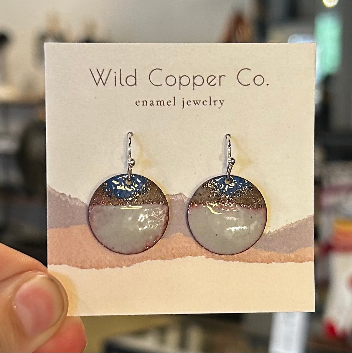 Medium Grey and Blue Full Circle Enamel Earrings