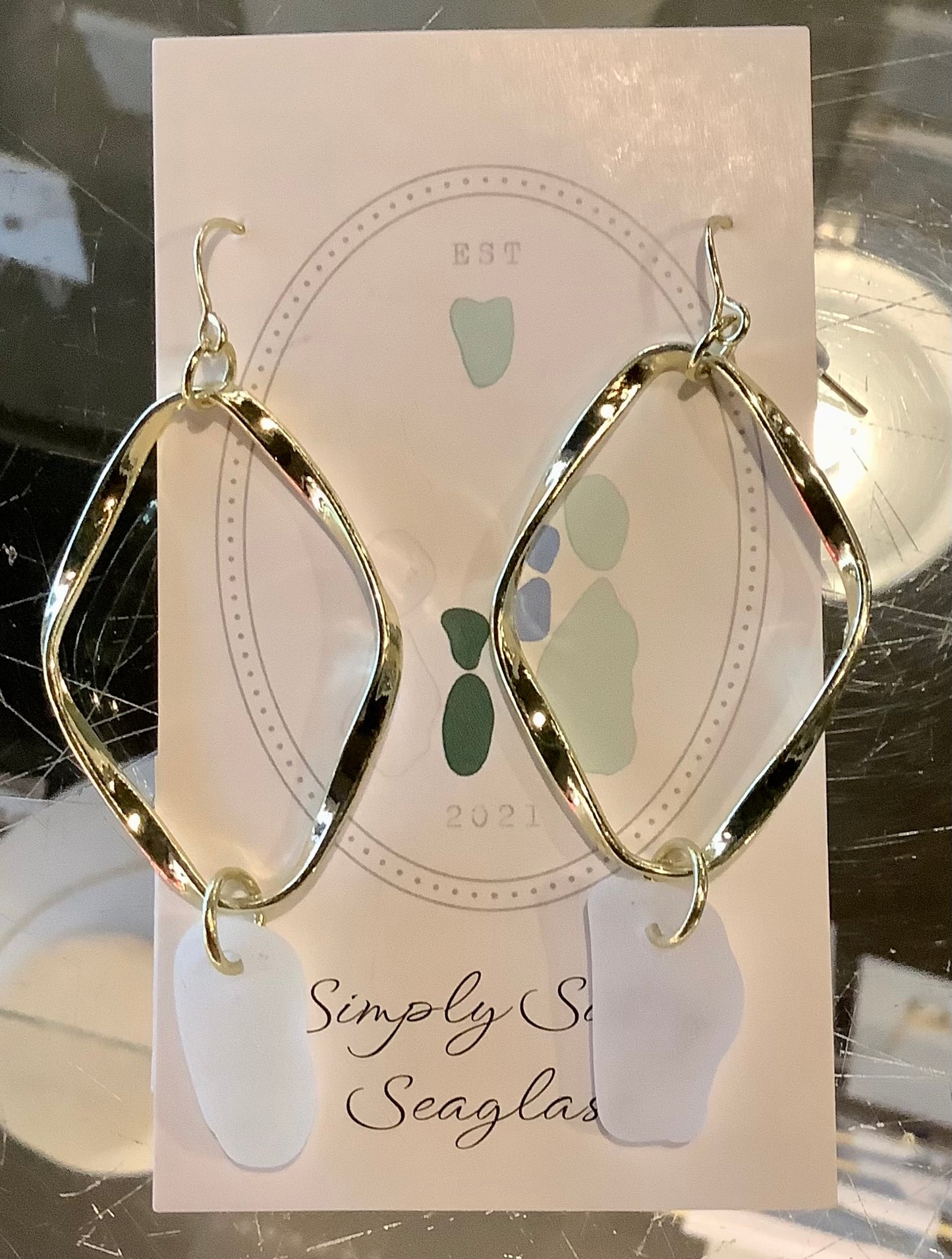 Large Gold Twirlies w/ White Seaglass