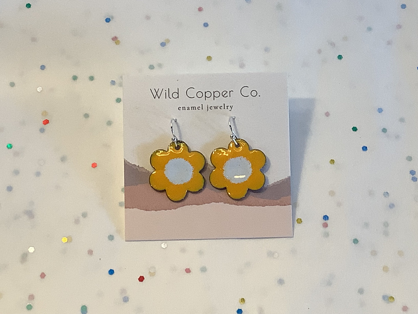 Yellow and White Flower Enamel Coated Earrings