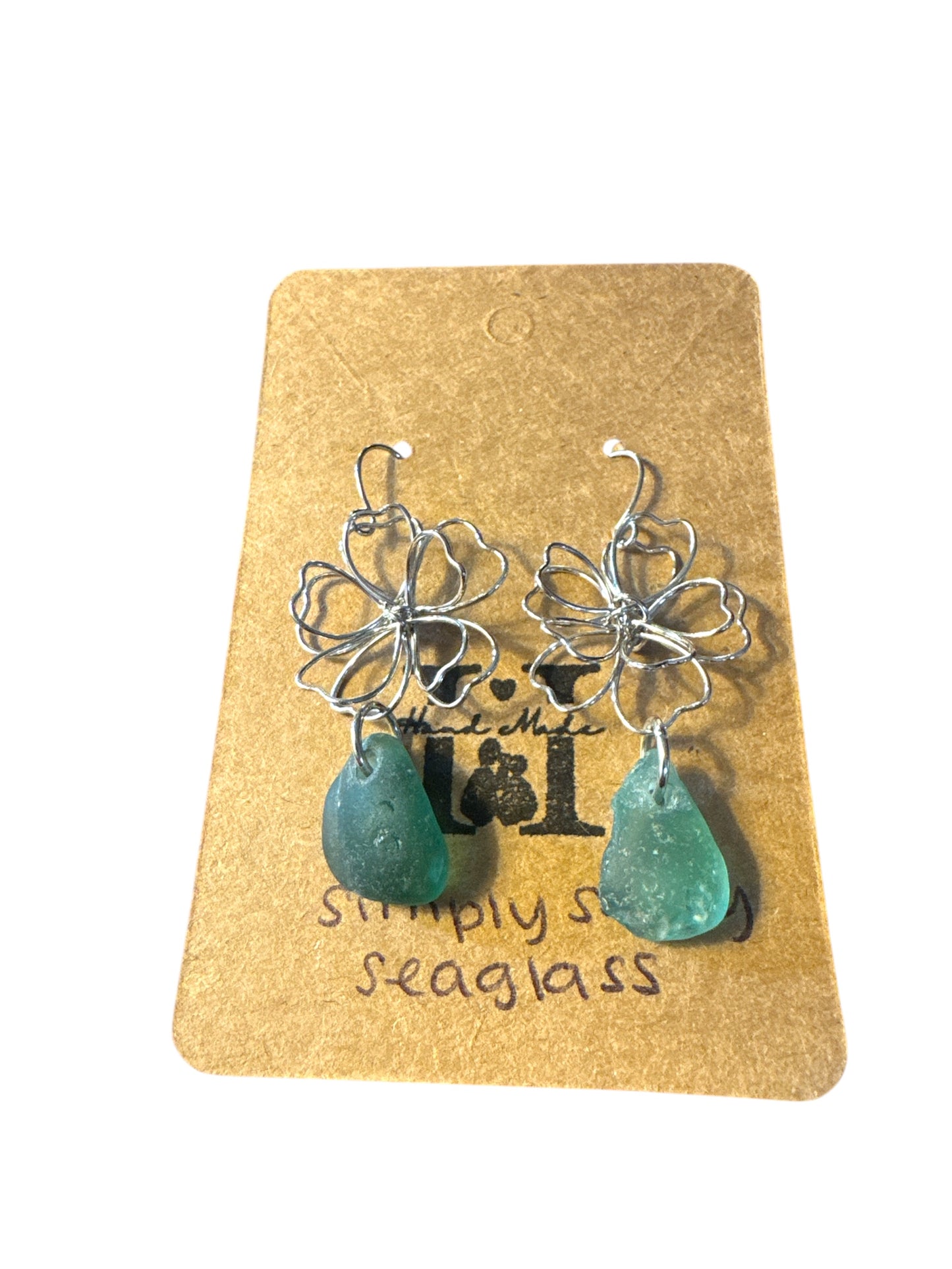 Silver Flowers Sea Glass Drop Earrings-Jewelry-Bottoms Up Boutique-Anchorage AK