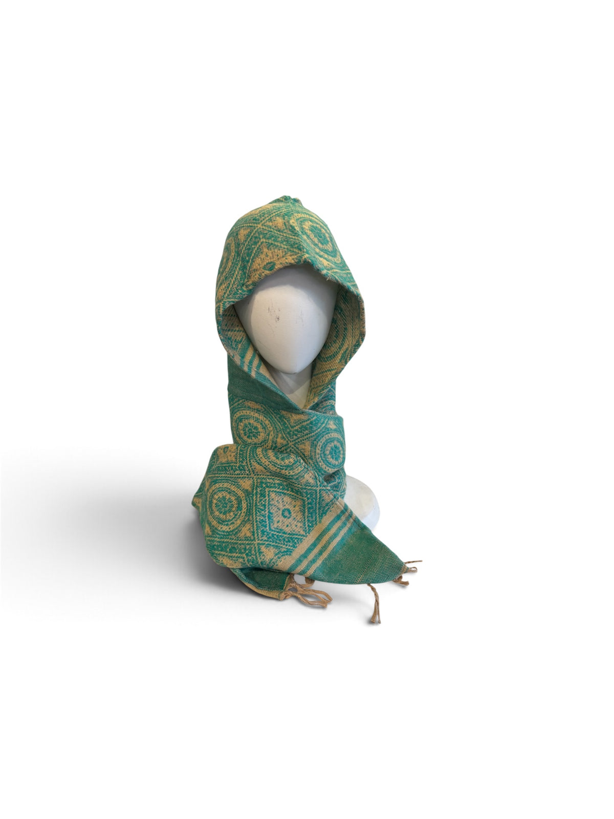 Hooded Scarf Teal & Cream