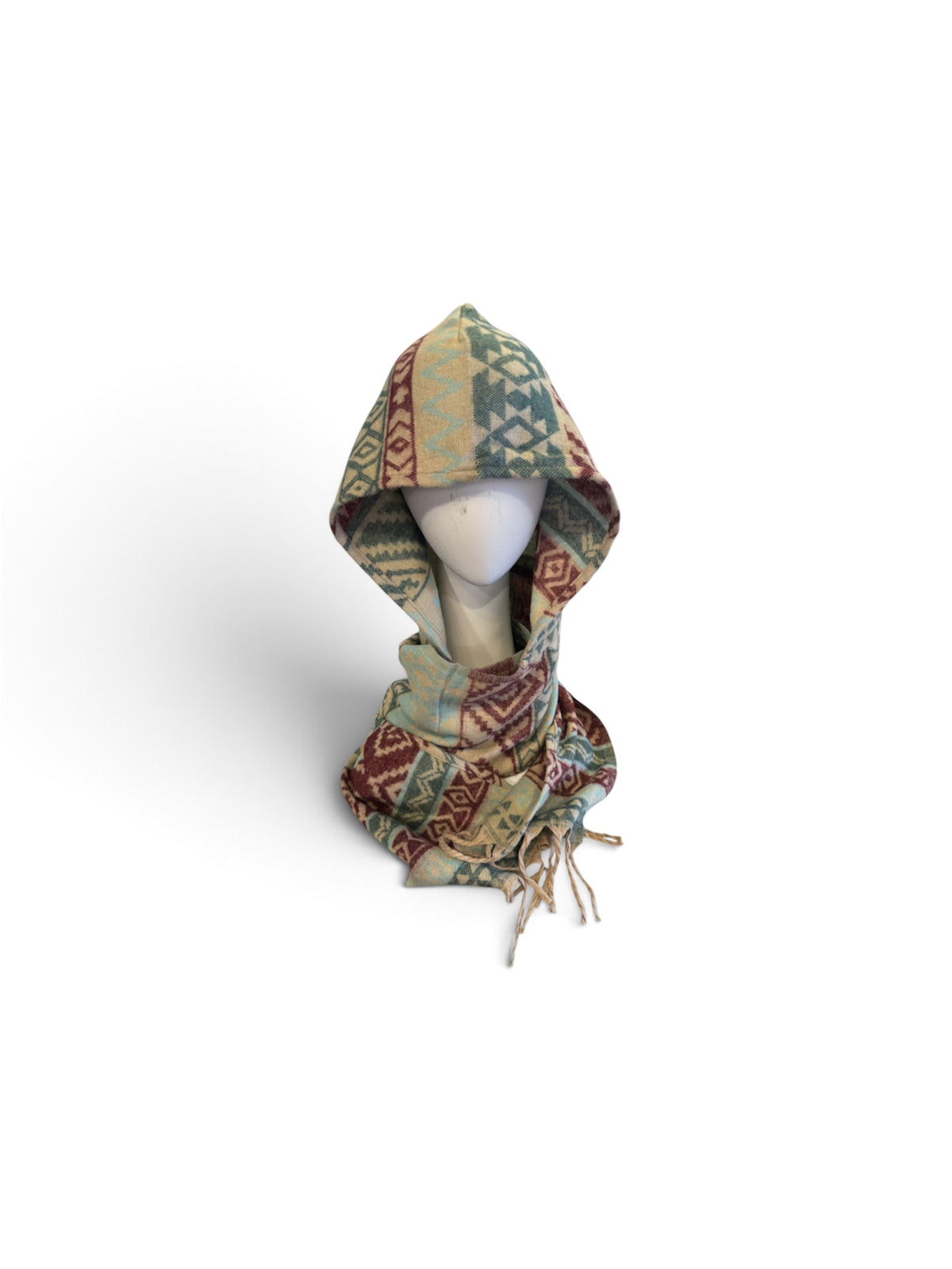 Hooded Scarf Red Tan & Blue-Local-Alaskiwear-Bottoms Up Boutique