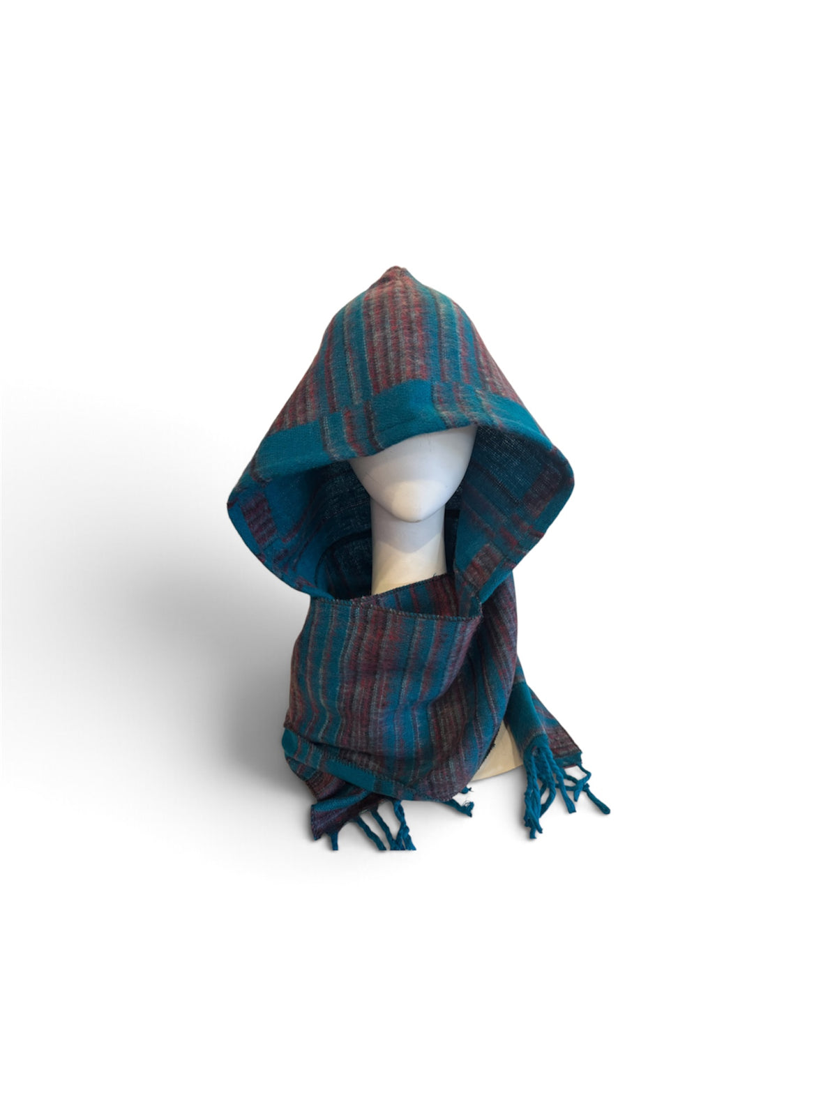 Hooded Scarf Turquoise & Red