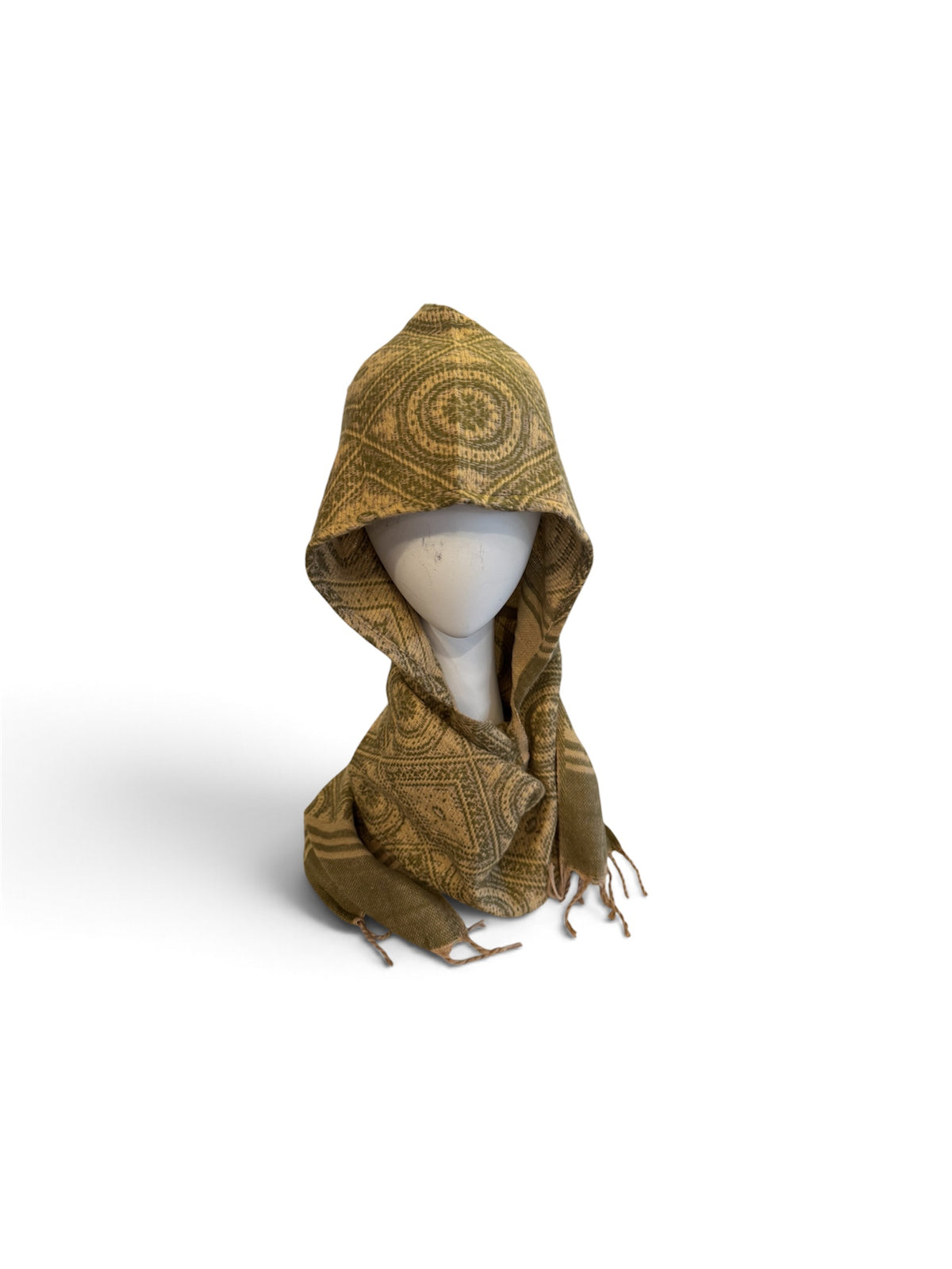 Hooded Scarf Olive & Cream