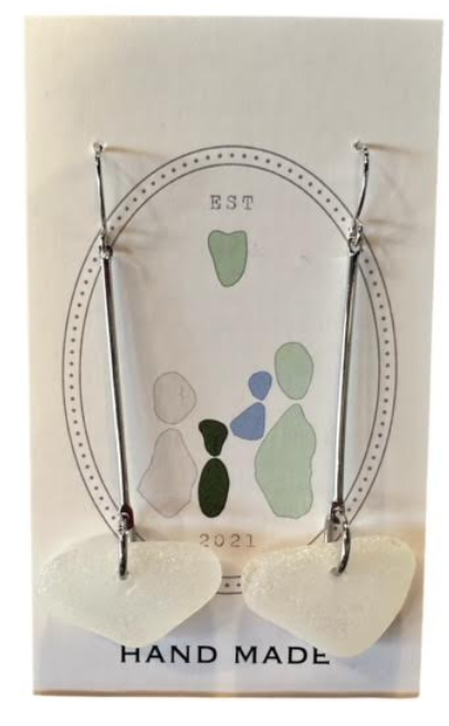 Silver Bar Drop Earrings w/ White Sea Glass-Earrings-Bottoms Up Boutique-Anchorage AK