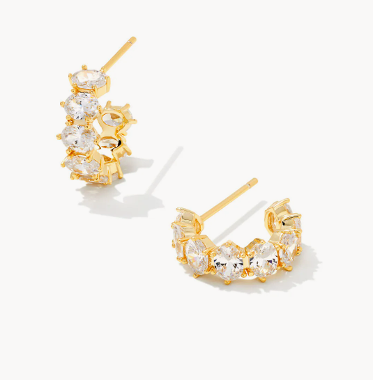 Cailin Gold Crystal Huggie Earrings in White CZ