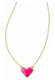 Ari Heart Short Gold Pendant Necklace In Neon Pink