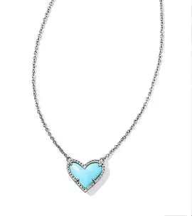 Ari Heart Short Silver Pendant Necklace in Turquoise