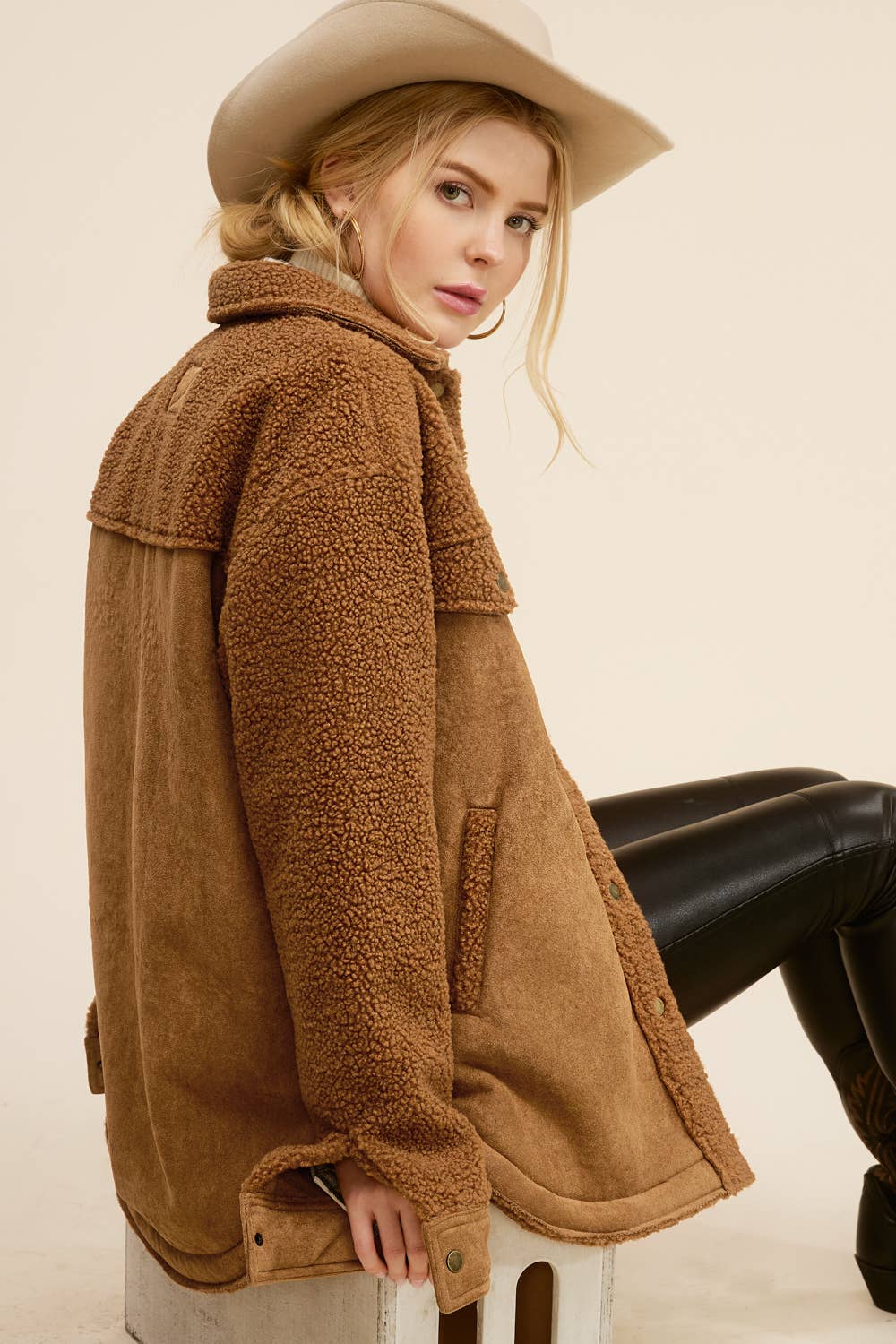 Cognac Oversized Button Down Jacket