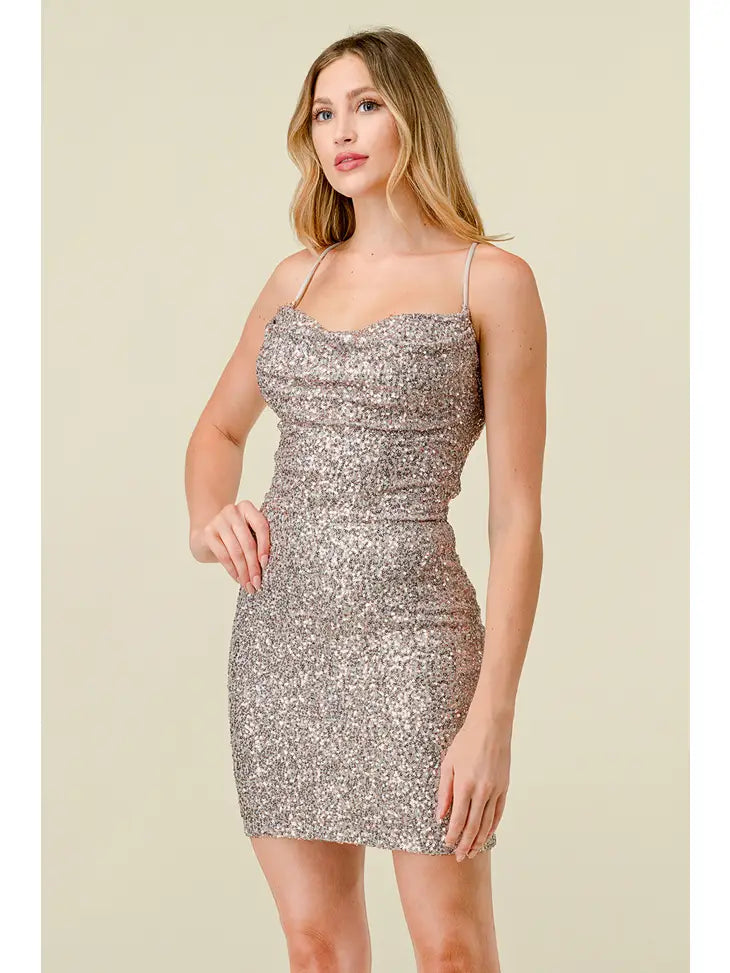 Sequin Crossed Back Mini Dress-Bottoms Up Boutique-Anchorage AK
