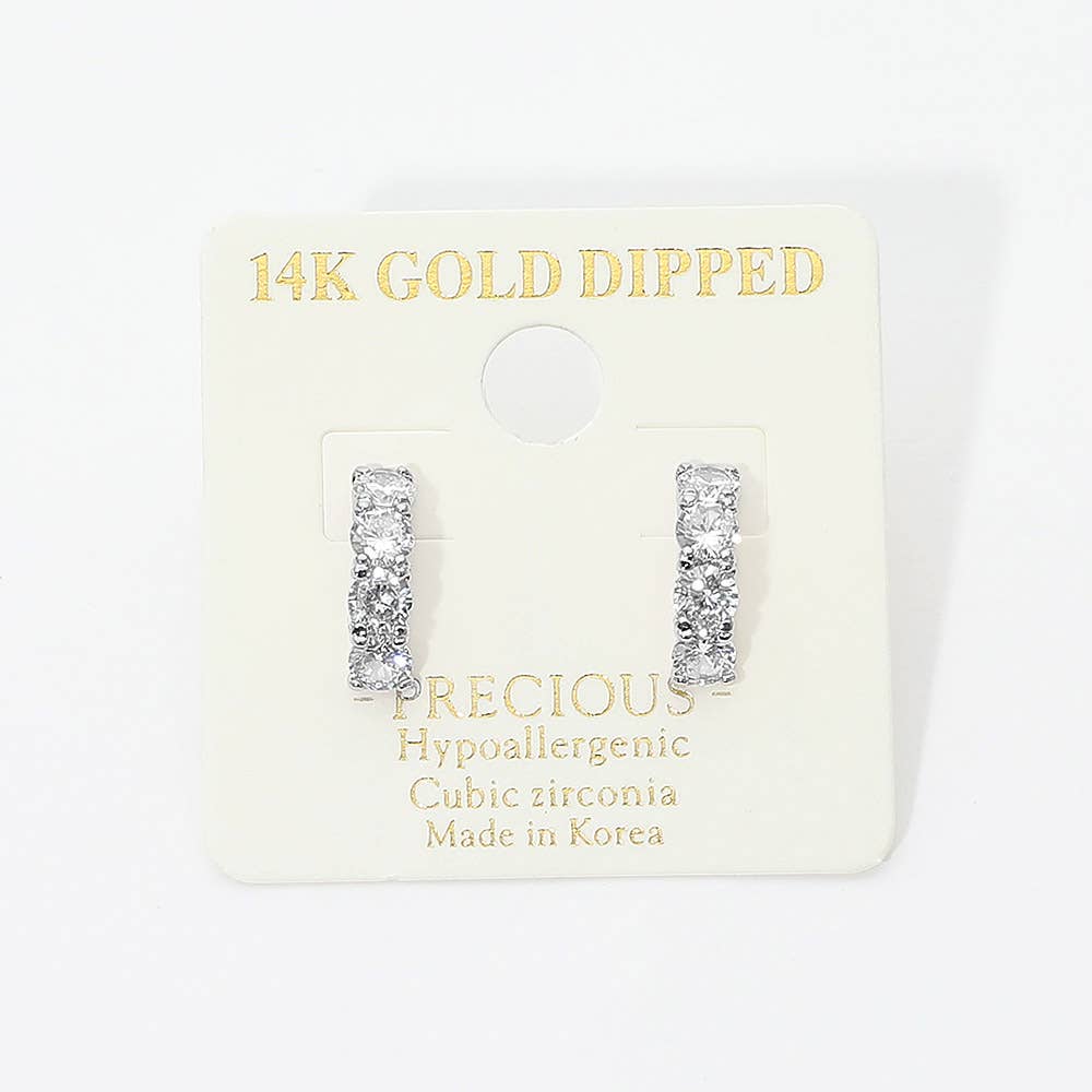 14K Gold Dipped Stone Half Mini Hoop Earrings