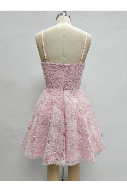 Rosette Lace Mini Dress-Dresses-Lovesome-Bottoms Up Boutique