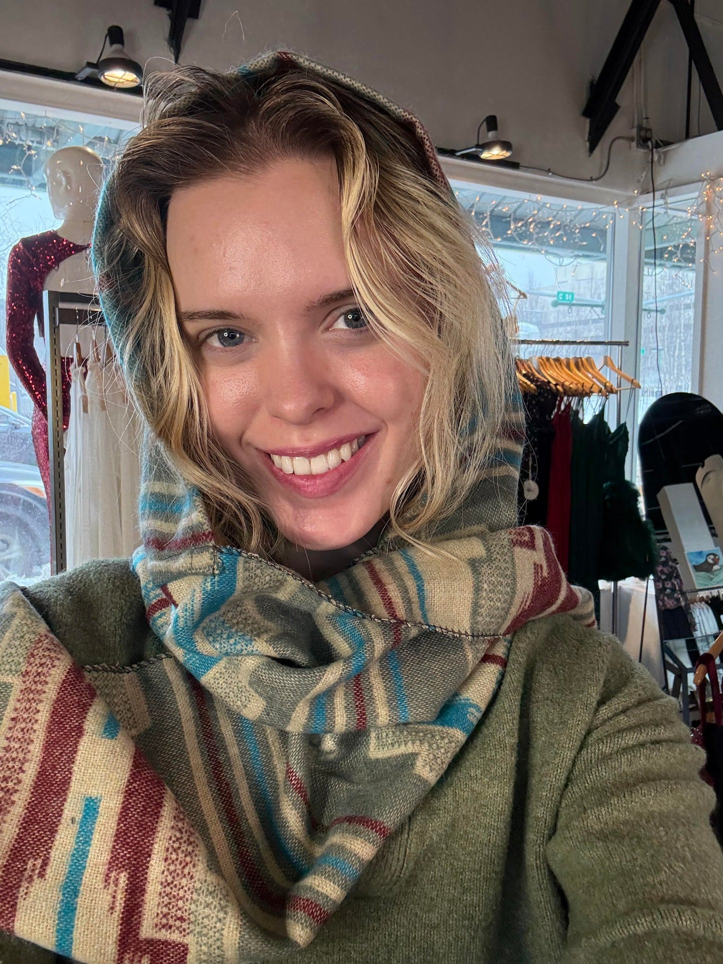 Hooded Scarf Grey, Maroon, Blue