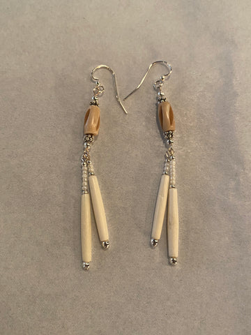 Wooden and White Beaded Earrings
