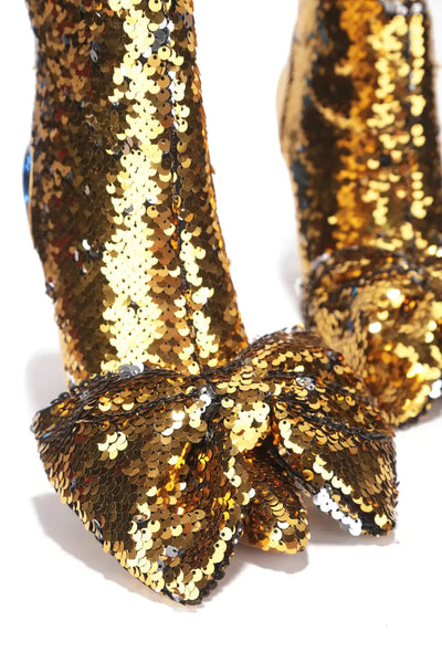 Gold Sequin Heeled Booties
