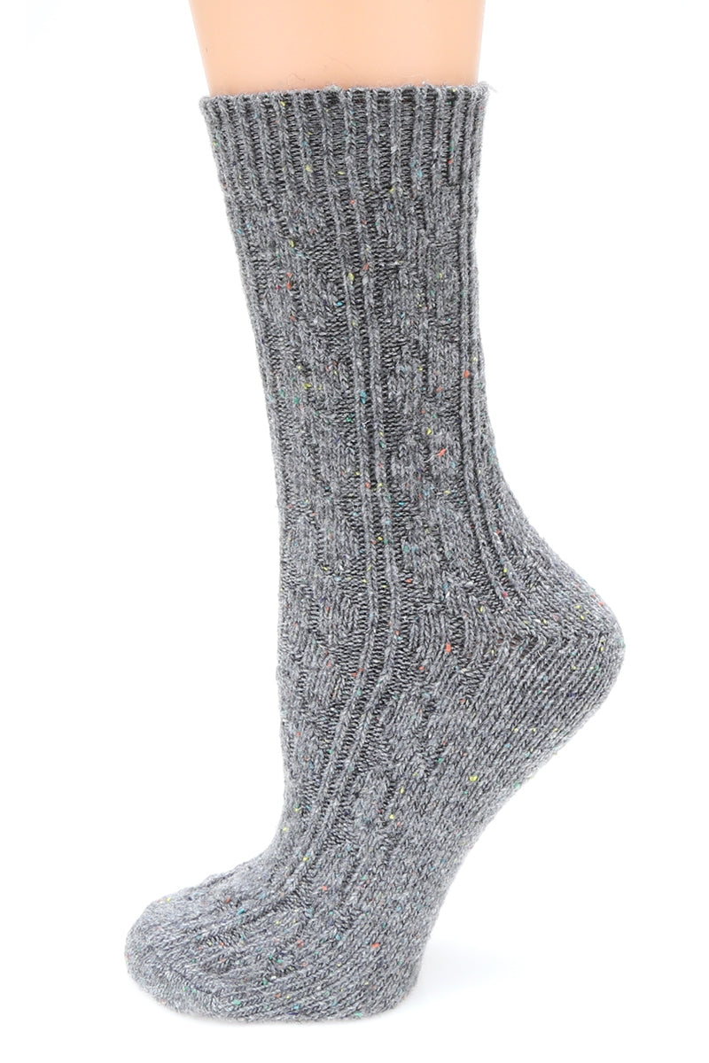 Slouchy Cable Knit Wool Crew Socks-ACCESORIES-GREY FLECKS-Bottoms Up Boutique-Anchorage AK