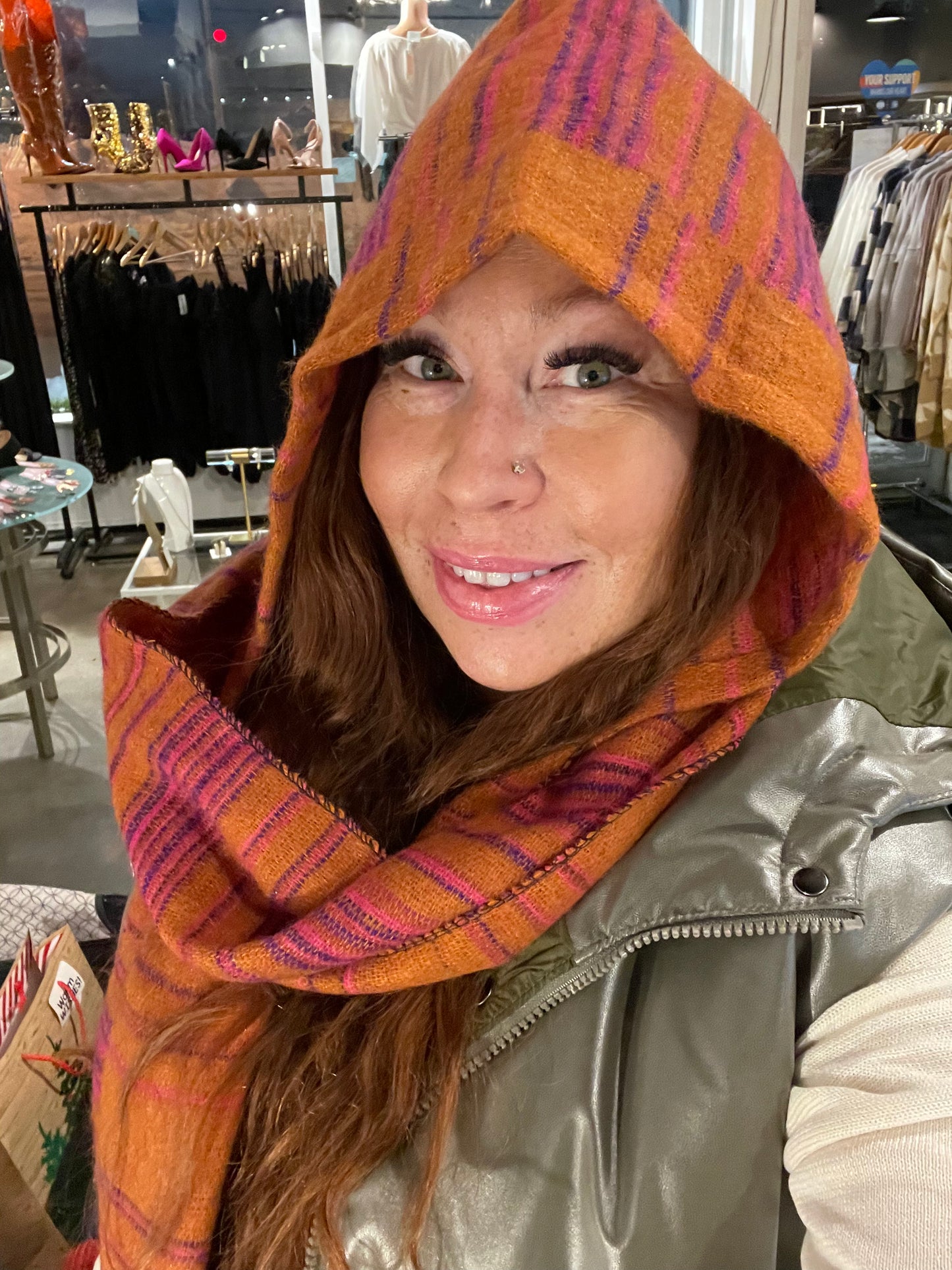 Hooded Scarf Mustard, Pink, Purple Striped-Local-Bottoms Up Boutique-Anchorage AK