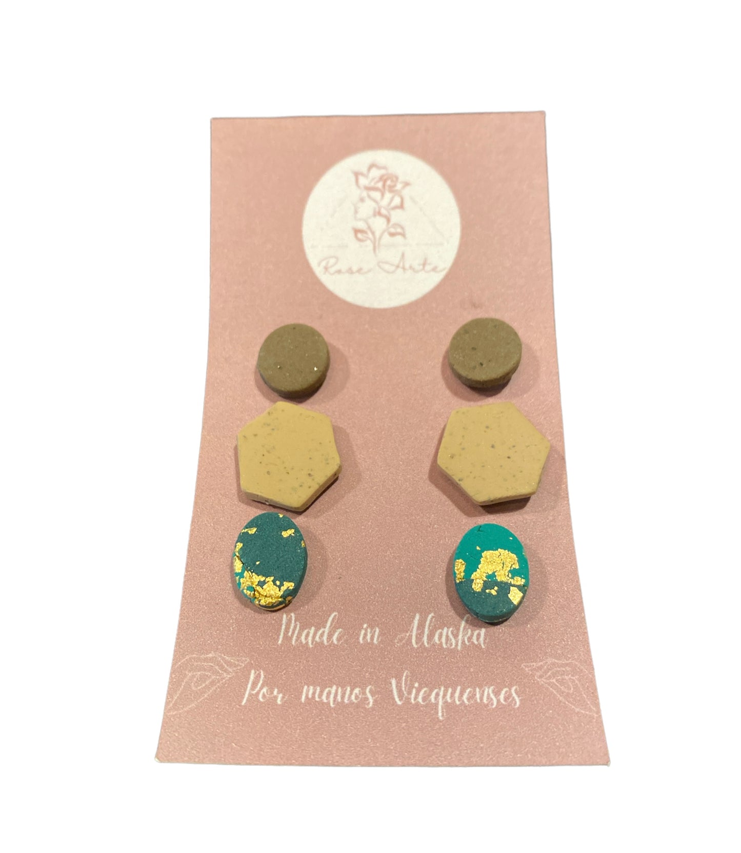 Camo Gold Foil 3 Set Stud Earrings Brown-ACCESORIES-Bottoms Up Boutique-Anchorage AK