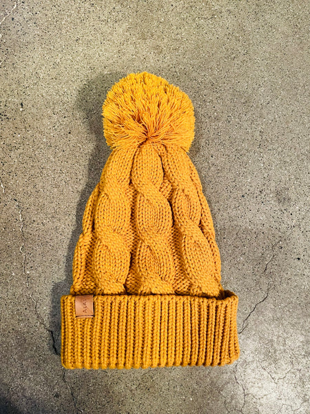Slouchy Knit & Cable Knit Pom Beanie